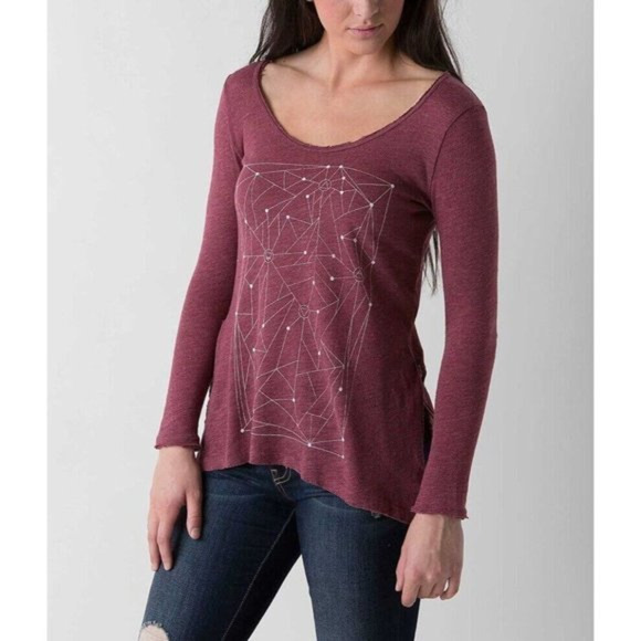 Project Social T Womens Small Geo Red Long Sleeve Lightweight Knit‎ NWT - Picture 1 of 12